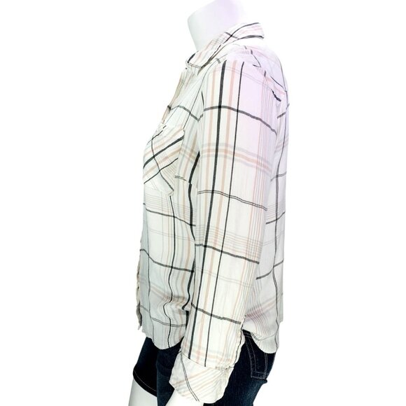 Chicos Womens Top Button Front Ivory Plaid Rayon Long Sleeve Size 3 | XL - Picture 9 of 14